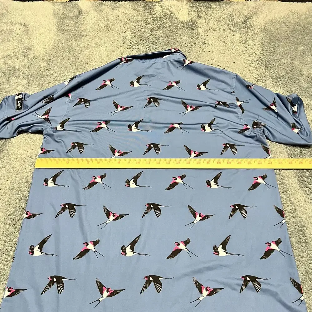 Waggle Polo Shirt Mens XL Blue Birds Golf Polo Performance All Over Print - Picture 5 of 7